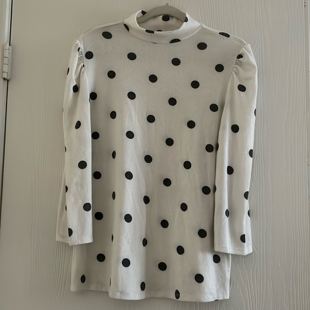 Olivia Blue White Neck Sweater with Black polka dots